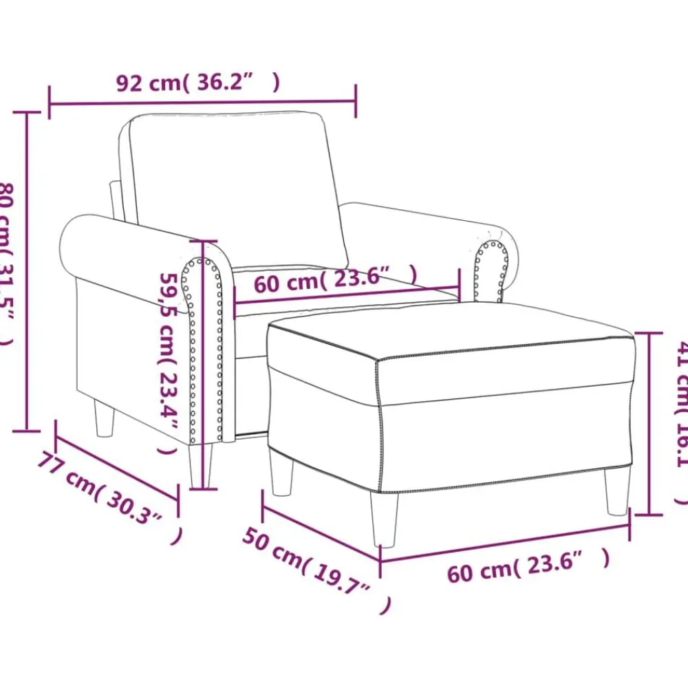vidaXL Sofás-Sillón con taburete cuero sintético 60 cm