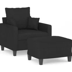 vidaXL Sillón con taburete tela 60 cm Negro Outlet