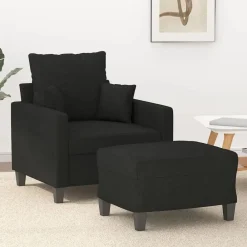 vidaXL Sillón con taburete tela 60 cm Negro Outlet