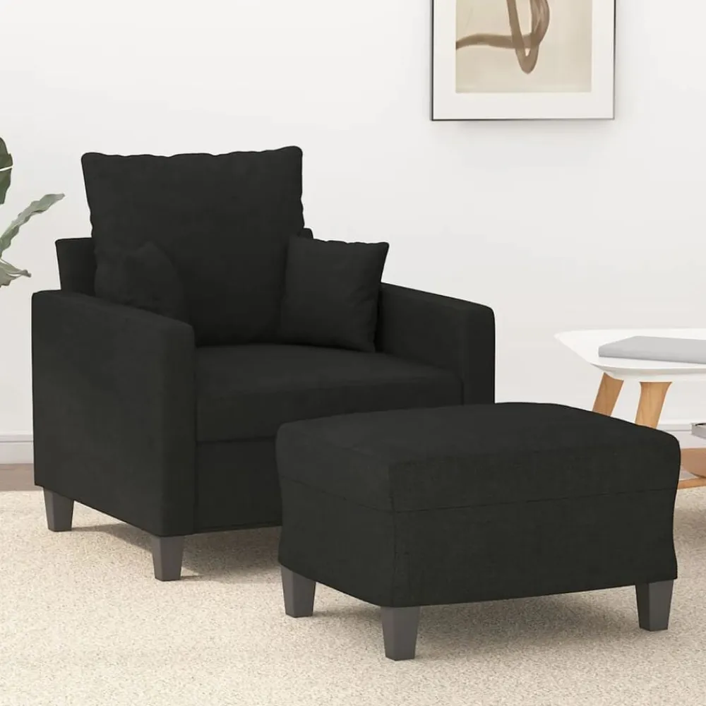 vidaXL Sillón con taburete tela 60 cm Negro Outlet