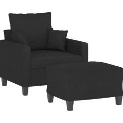 vidaXL Sillón con taburete tela 60 cm Negro Outlet