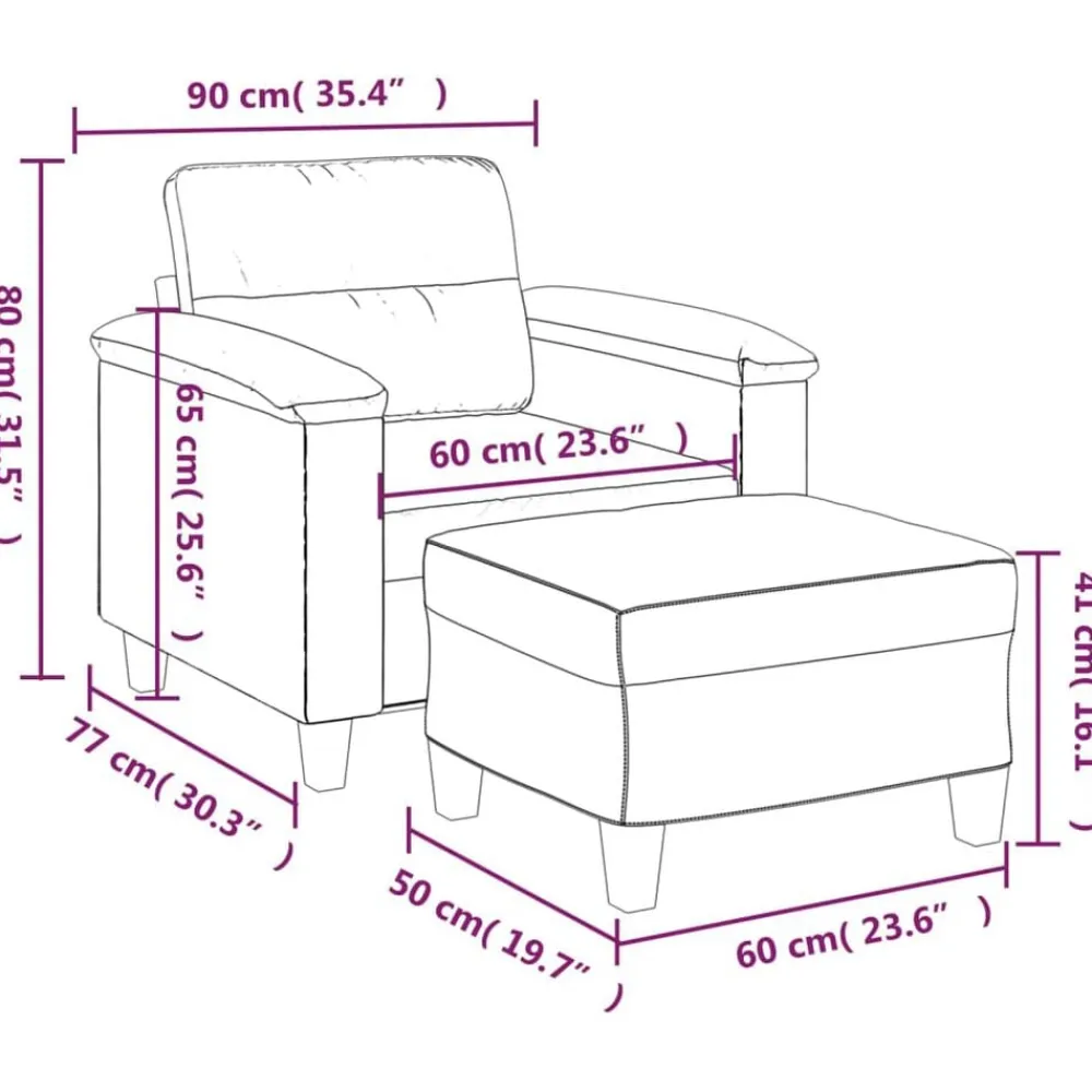 vidaXL Sofás-Sillón con taburete tela de microfibra 60 cm