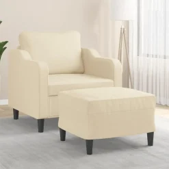 vidaXL Sillón con taburete tela 60 cm Crema New