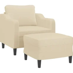 vidaXL Sillón con taburete tela 60 cm Crema New