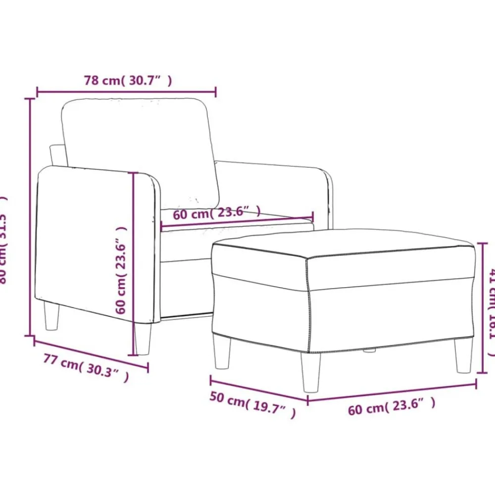 vidaXL Sofás-Sillón con taburete tela gris taupe 60 cm