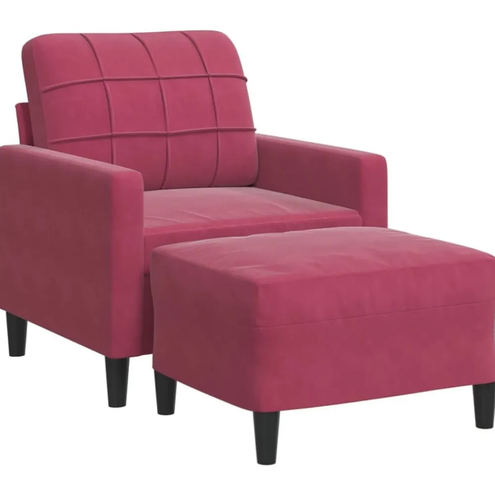vidaXL Sofás-Sillón con taburete terciopelo rojo tinto 60 cm