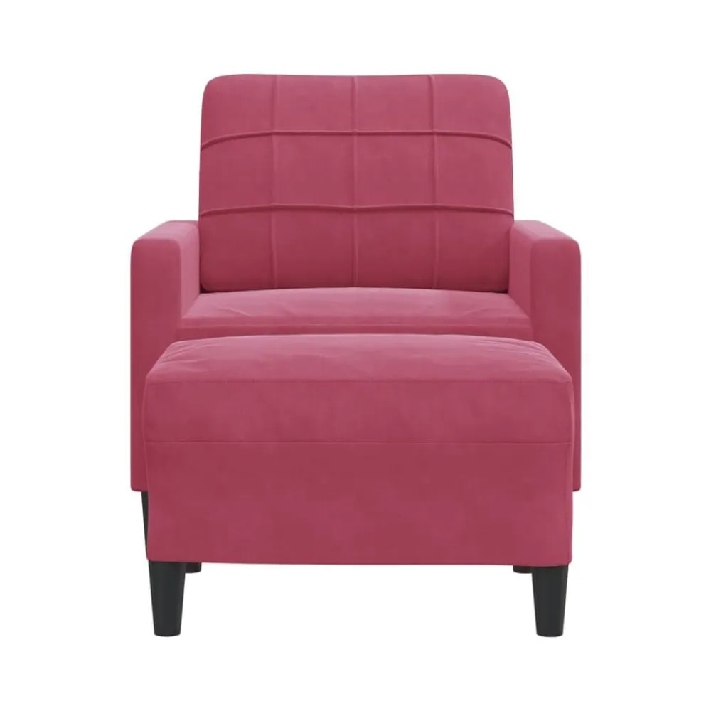 vidaXL Sofás-Sillón con taburete terciopelo rojo tinto 60 cm