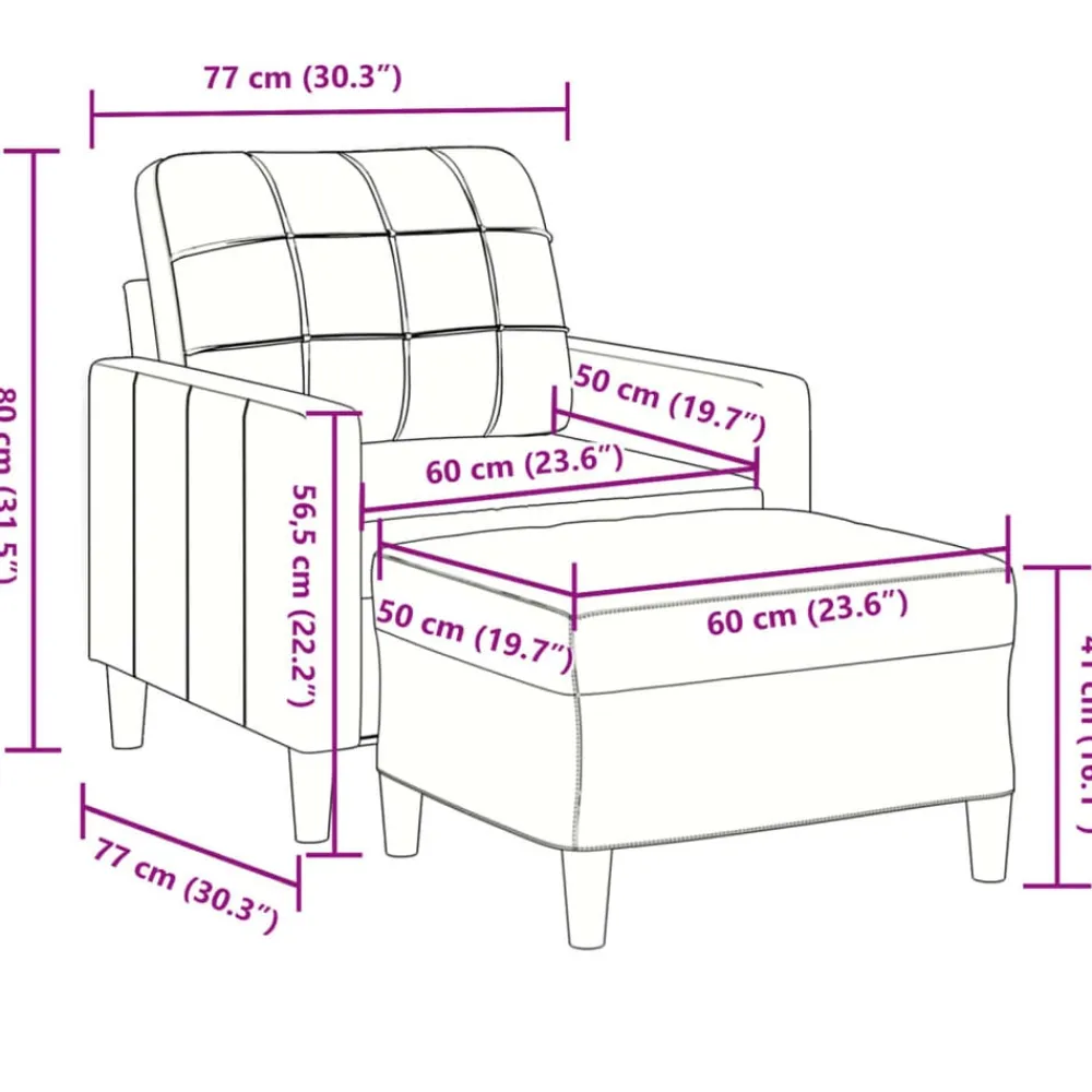 vidaXL Sofás-Sillón con taburete terciopelo rojo tinto 60 cm