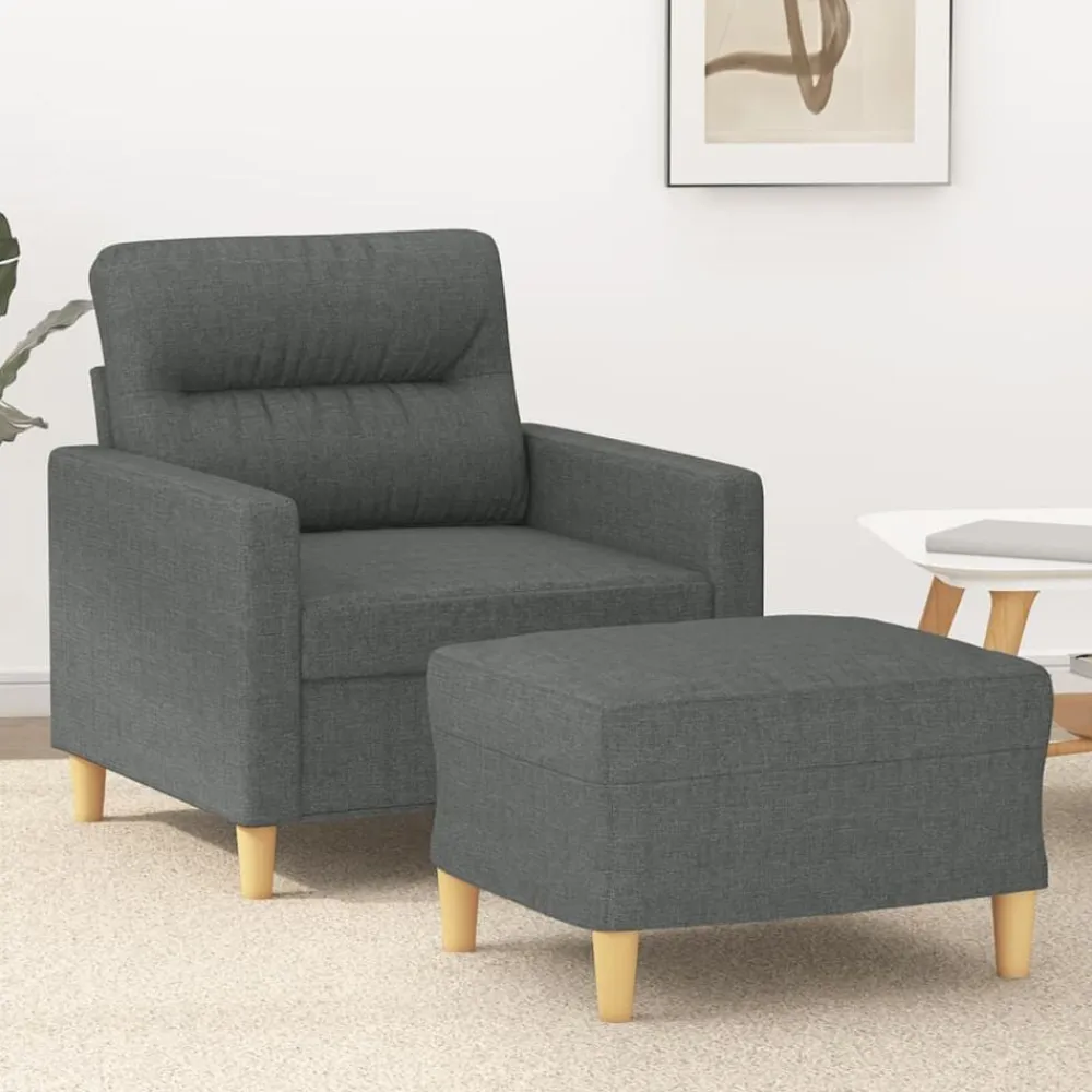 vidaXL Sillón con taburete tela 60 cm Gris oscuro Best