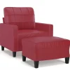 vidaXL Sillón con taburete cuero sintético rojo tinto 60 cm