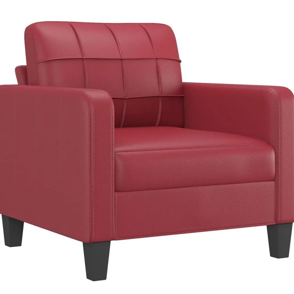 vidaXL Sillón con taburete cuero sintético rojo tinto 60 cm