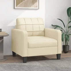 vidaXL Sillón cuero sintético 60 cm Crema Clearance