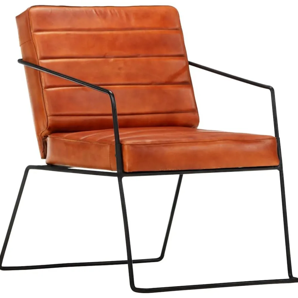 vidaXL Sillas-Sillón de cuero auténtico marrón canela