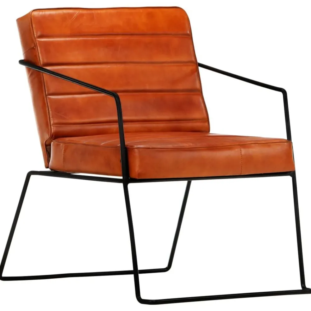 vidaXL Sillas-Sillón de cuero auténtico marrón canela