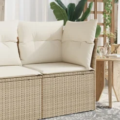 vidaXL Sillón de esquina de jardín con cojines ratán sintético Beige Best