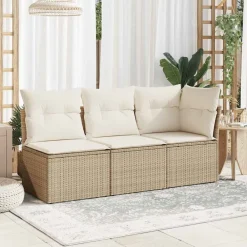 vidaXL Muebles De Jardín-Sillón de esquina de jardín con cojines ratán sintético beige