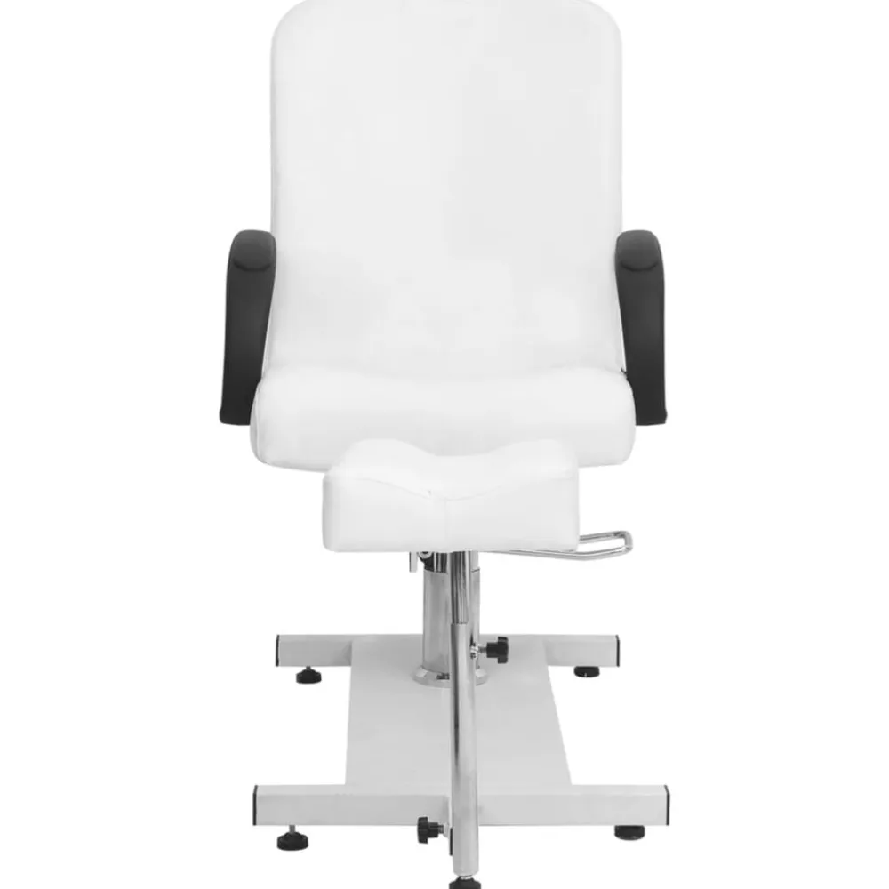 vidaXL Salud Y Belleza-Sillón de masaje con reposapiés blanco cuero PE 127x60x98 cm