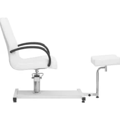 vidaXL Salud Y Belleza-Sillón de masaje con reposapiés blanco cuero PE 127x60x98 cm