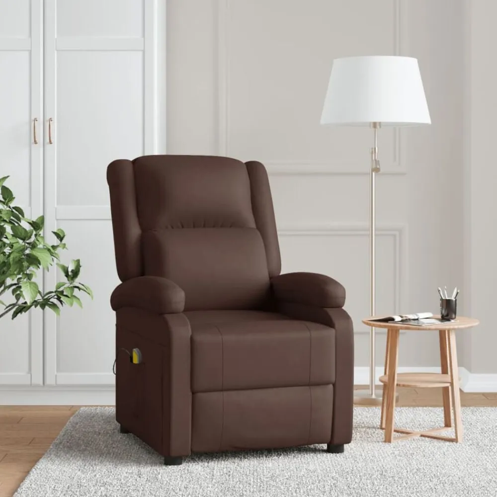 vidaXL Sillón de masaje cuero sintético marrón Marrón Clearance