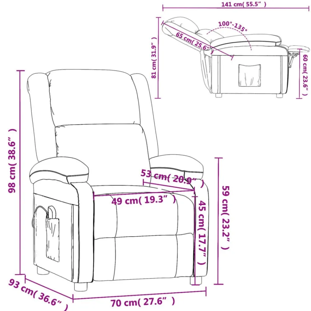 vidaXL Sillón de masaje cuero sintético marrón Marrón Clearance