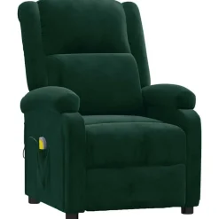 vidaXL Sillón de masaje de terciopelo Verde oscuro