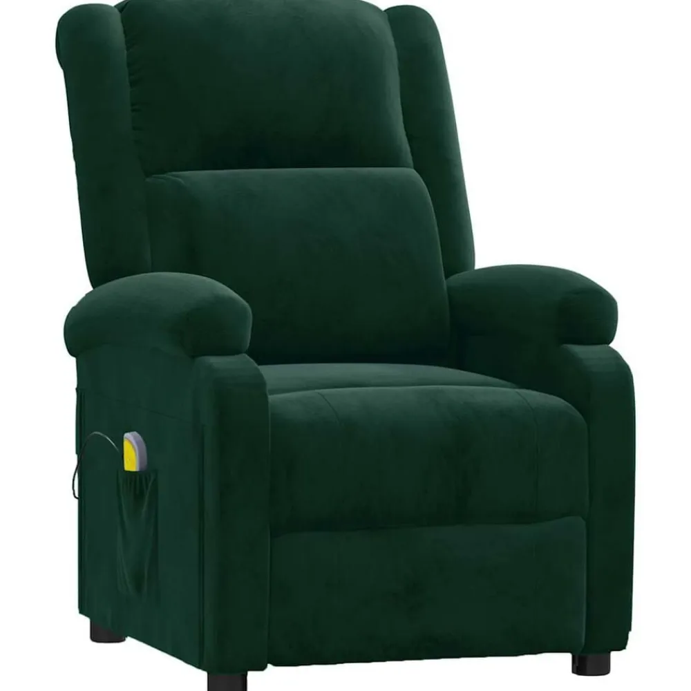 vidaXL Sillón de masaje de terciopelo Verde oscuro