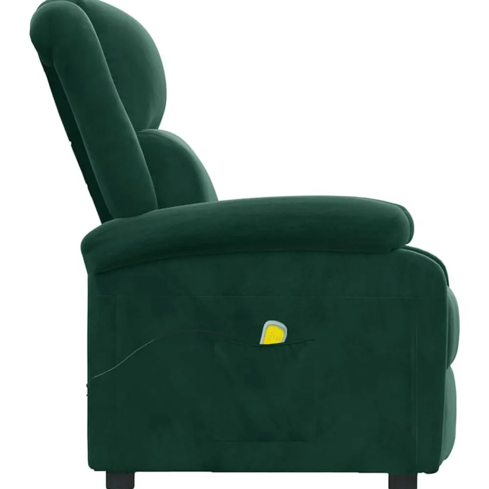 vidaXL Sillón de masaje de terciopelo Verde oscuro