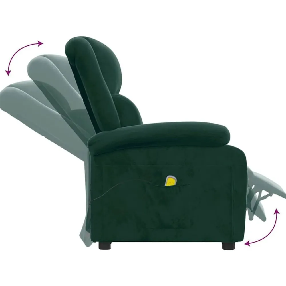 vidaXL Sillón de masaje de terciopelo Verde oscuro