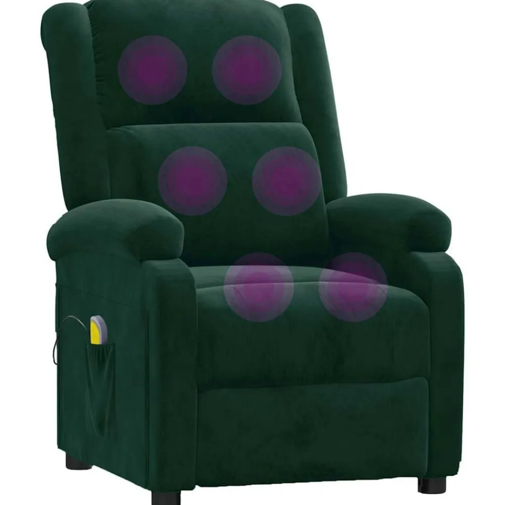 vidaXL Sillón de masaje de terciopelo Verde oscuro