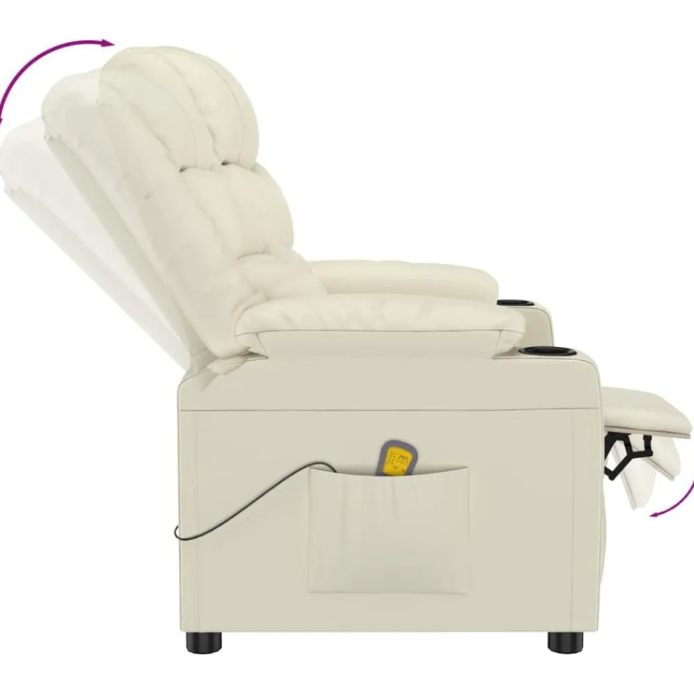 vidaXL Sillas-Sillón de masaje de cuero sintético crema