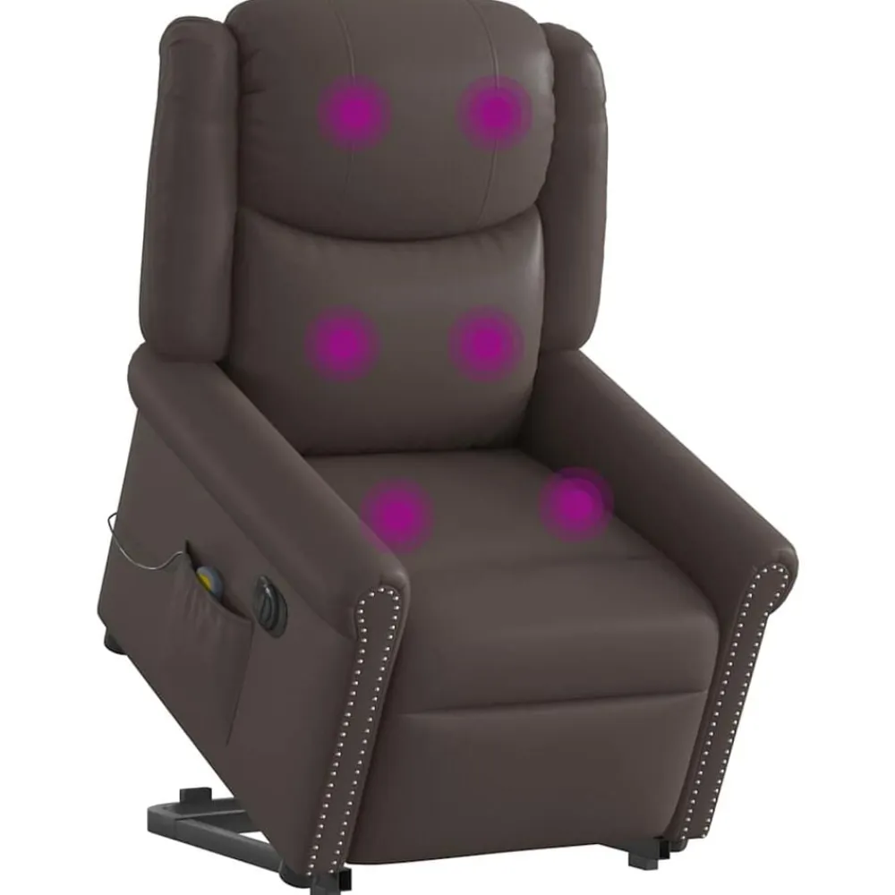 vidaXL Sillas-Sillón de masaje elevable eléctrico marrón brillante