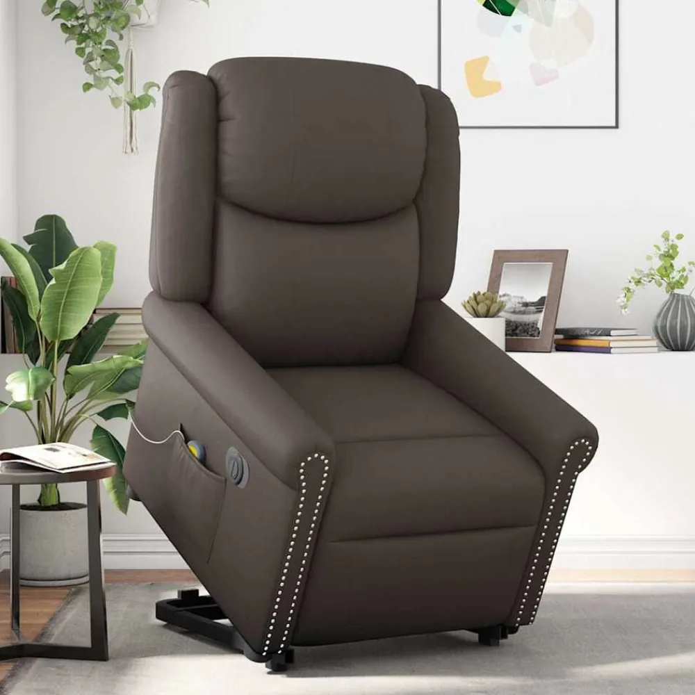 vidaXL Sillas-Sillón de masaje elevable eléctrico marrón brillante