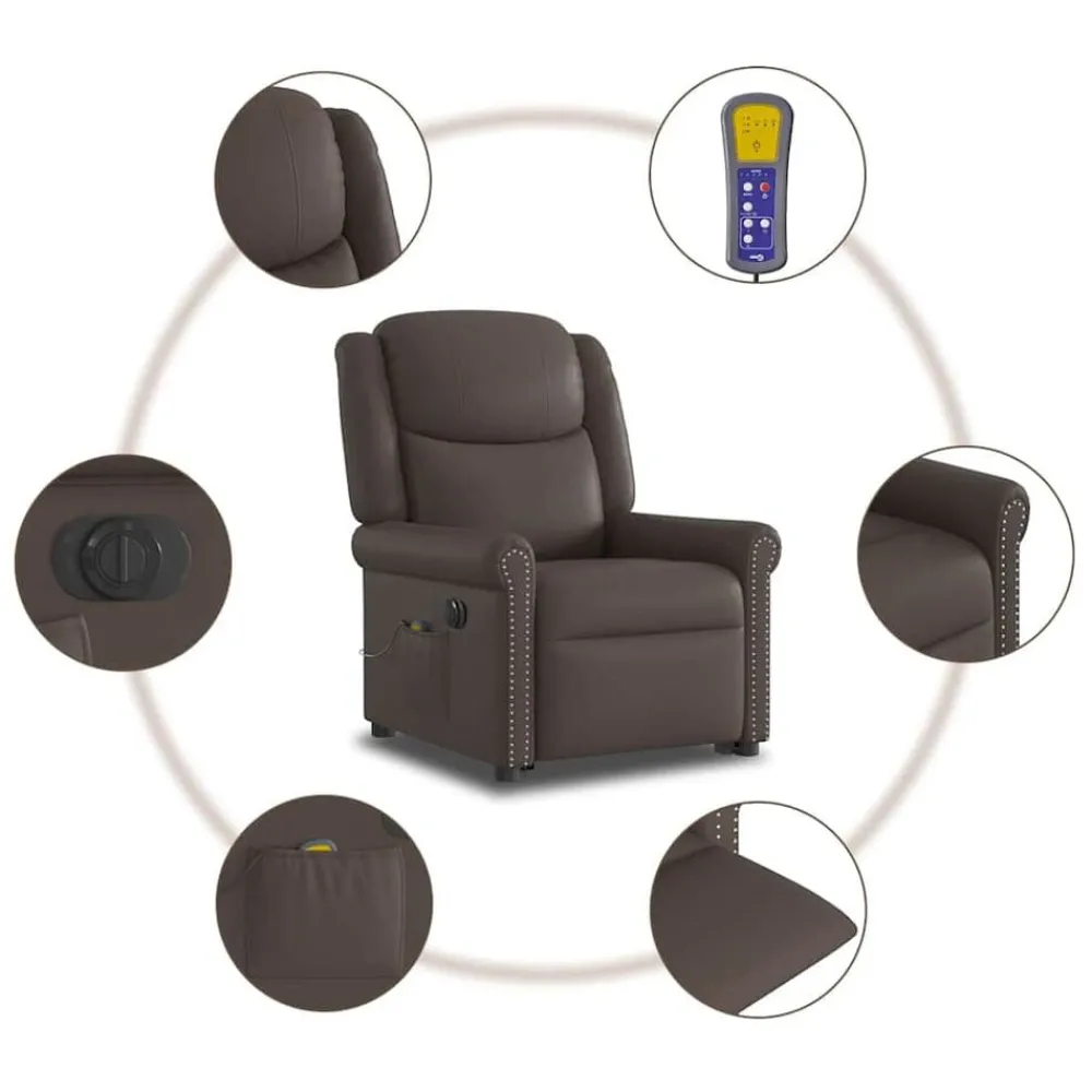 vidaXL Sillas-Sillón de masaje elevable eléctrico marrón brillante