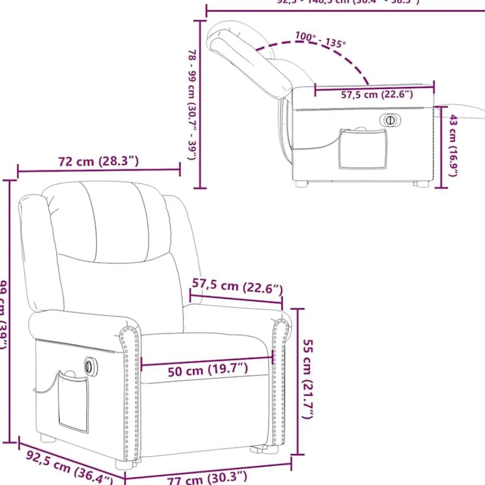 vidaXL Sillas-Sillón de masaje elevable eléctrico marrón brillante