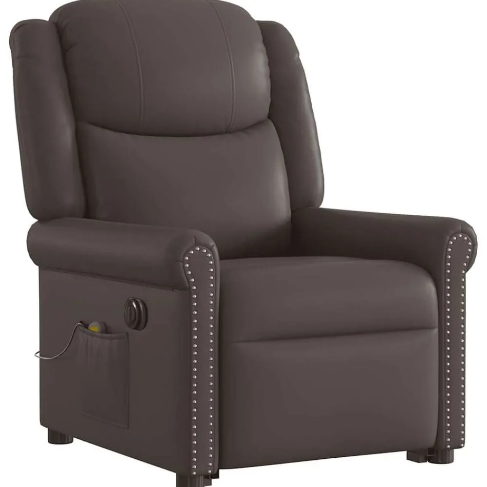 vidaXL Sillas-Sillón de masaje elevable eléctrico marrón brillante