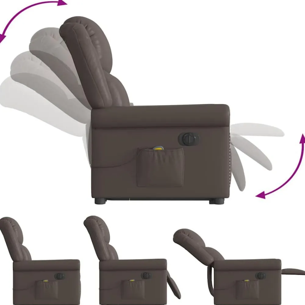 vidaXL Sillas-Sillón de masaje elevable eléctrico marrón brillante