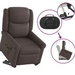 vidaXL Sillas-Sillón de masaje elevable eléctrico marrón brillante