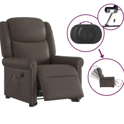 vidaXL Sillas-Sillón de masaje elevable eléctrico marrón brillante