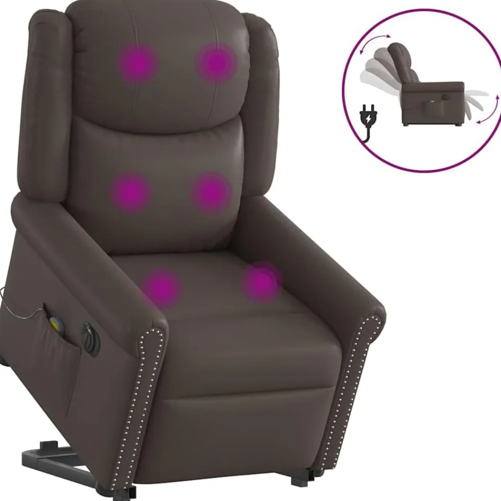 vidaXL Sillas-Sillón de masaje elevable eléctrico marrón brillante