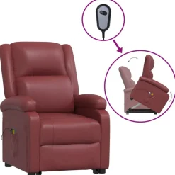 vidaXL Sillas-Sillón de masaje elevable cuero sintético rojo tinto
