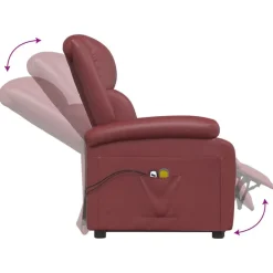 vidaXL Sillas-Sillón de masaje elevable cuero sintético rojo tinto