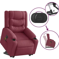 vidaXL Sillón de masaje eléctrico reclinable elevable tela rojo tinto Rojo vino tinto Online