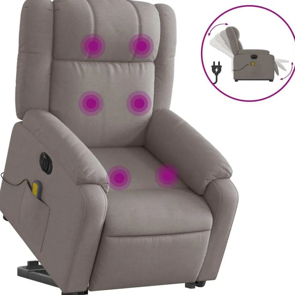 vidaXL Sillón de masaje eléctrico reclinable elevable tela Taupé Sale