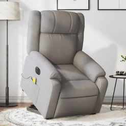 vidaXL Sillón de masaje eléctrico reclinable elevable tela Taupé Sale