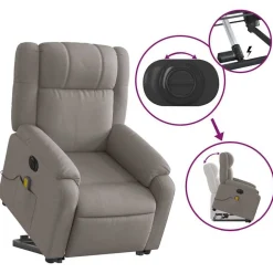 vidaXL Sillón de masaje eléctrico reclinable elevable tela Taupé Sale