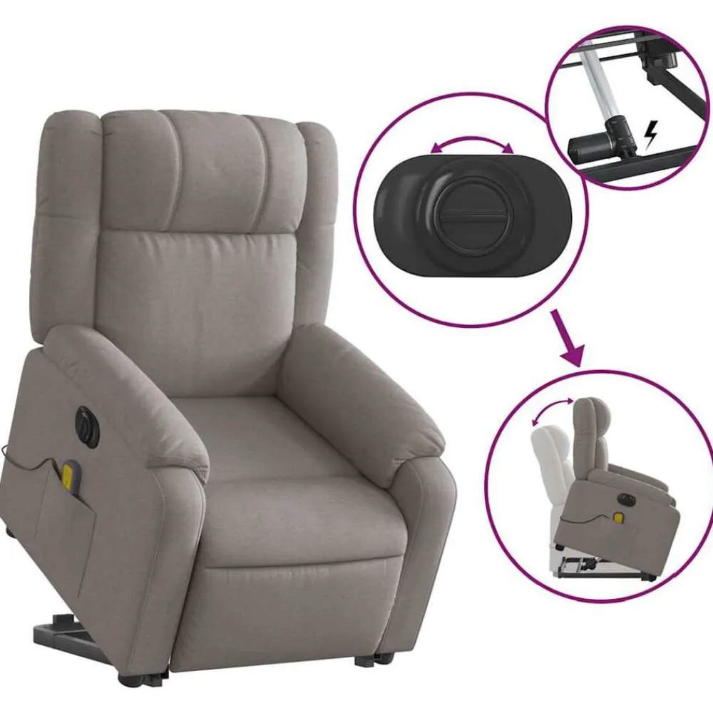 vidaXL Sillón de masaje eléctrico reclinable elevable tela Taupé Sale