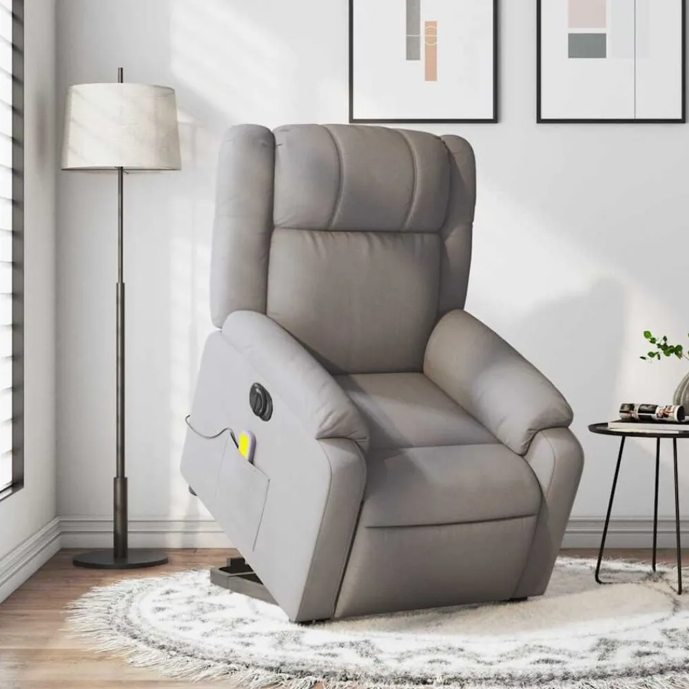 vidaXL Sillón de masaje eléctrico reclinable elevable tela Taupé Sale