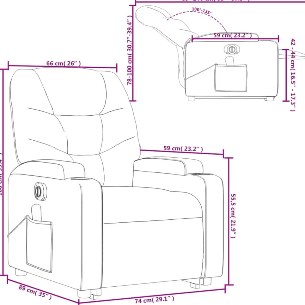 vidaXL Sillas-Sillón de masaje eléctrico reclinable elevable tela