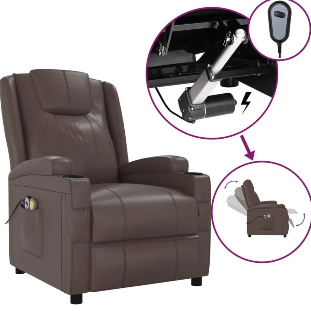 vidaXL Sillas-Sillón de masaje eléctrico cuero sintético marrón