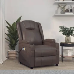 vidaXL Sillas-Sillón de masaje eléctrico cuero sintético marrón